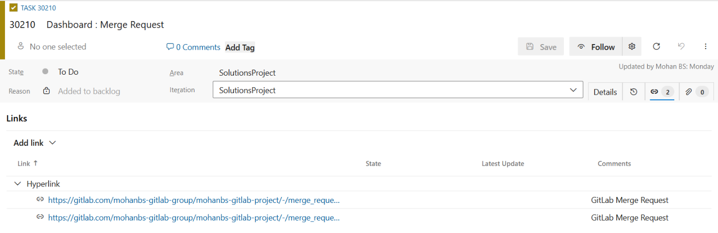 Azure Boards updated with GitLab link