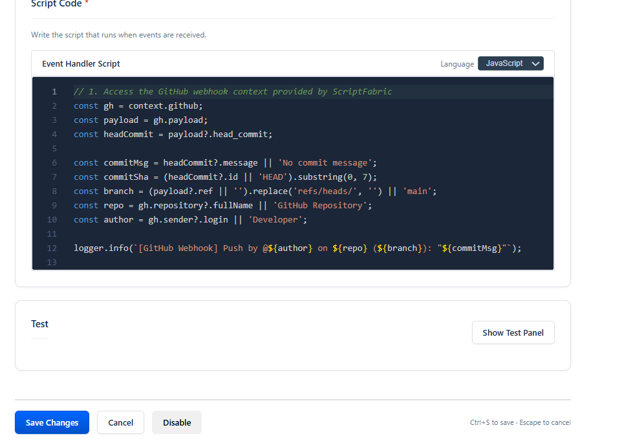 Handler Script Code & Save Changes