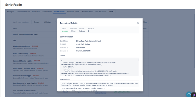 Execution Details Modal and Logs